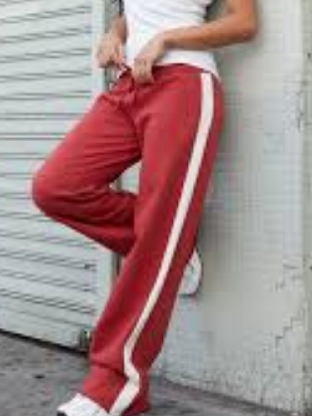 Red Track Joggers with White Side Stripe